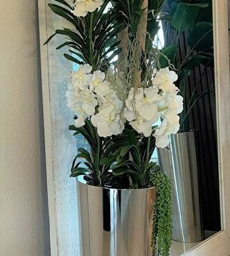 Orquídeas Vanda Blancas en Jardinera Cono de Acero Inoxidable